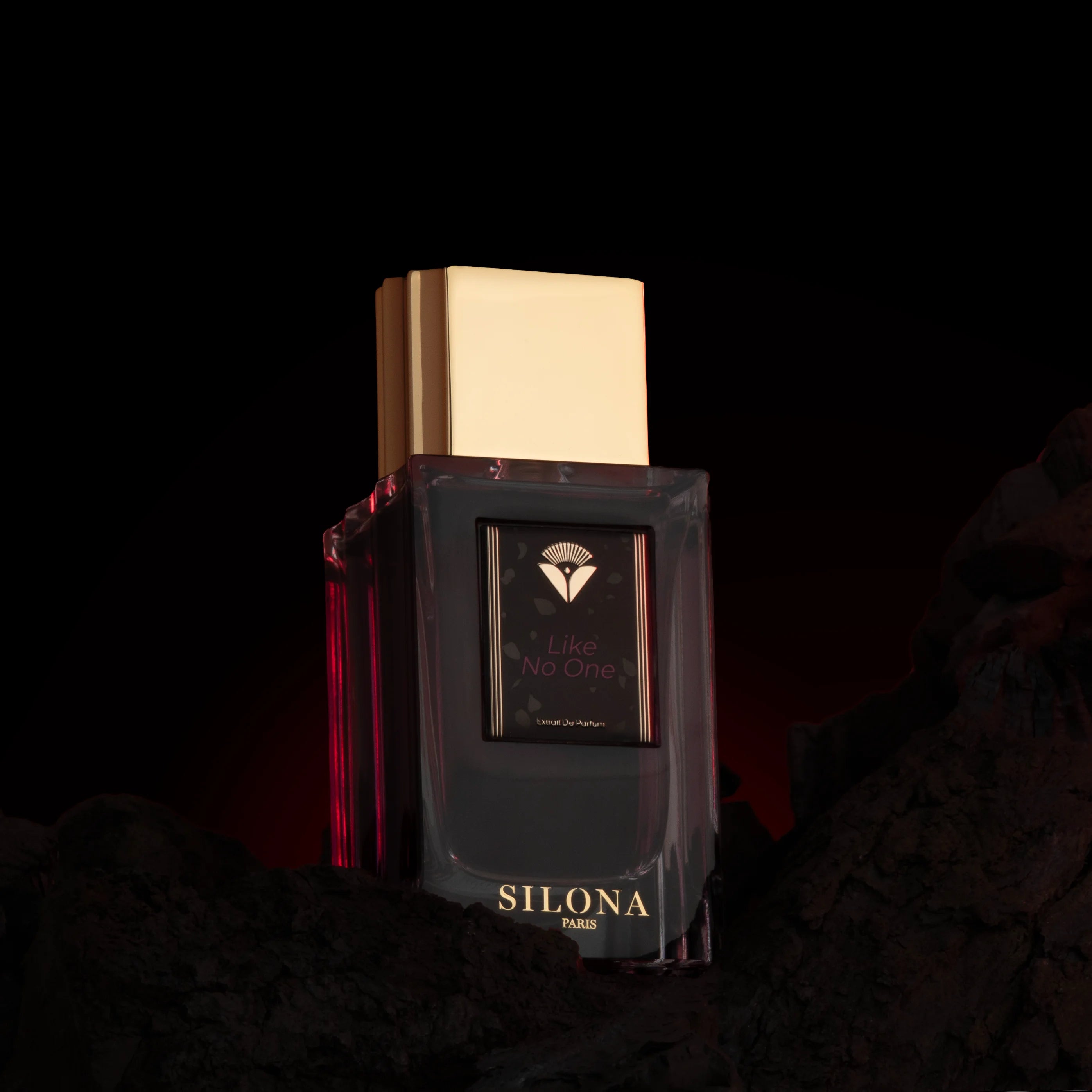 Flacon Like No One de Silona Paris — parfum oriental floral unisexe mêlant pêche juteuse et fruit de la passion, relevé de cannelle de Ceylan et gingembre, cœur floral de monoï et jasmin, fond gourmand de guimauve, rhum, ambre et muscs blancs.