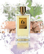 Flacon de Rosendo Mateu Nº 6, parfum floral doux mettant en valeur le jasmin, le bois de santal, l’amande et vanille, ambiance orientale raffinée