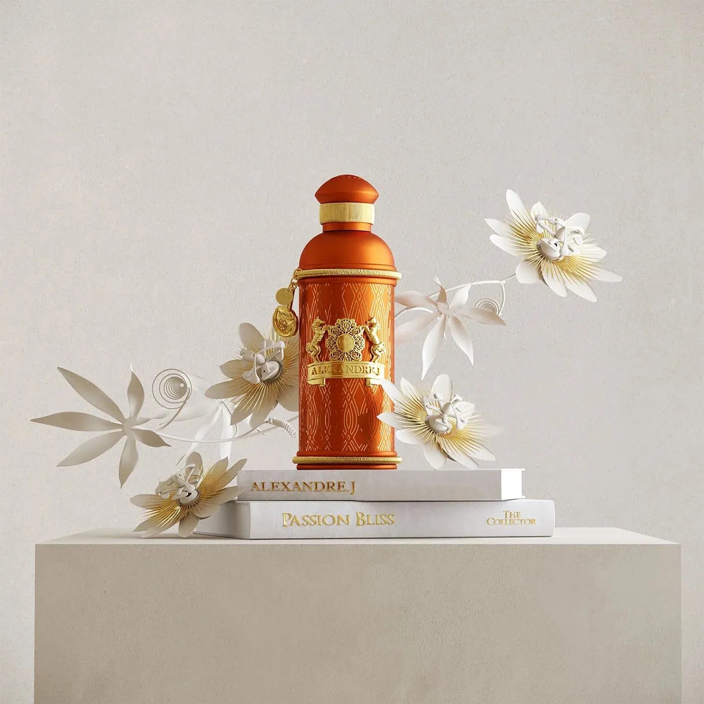 lacon Passion Bliss de Alexandre.J — parfum unisexe gourmand fruité-épice mêlant fruit de la passion juteux, lait chaud et matcha en tête, un cœur riche de miel et d’héliotrope, sur un fond chaleureux de bois de santal, safran, rhum, bois fumé et vanille.