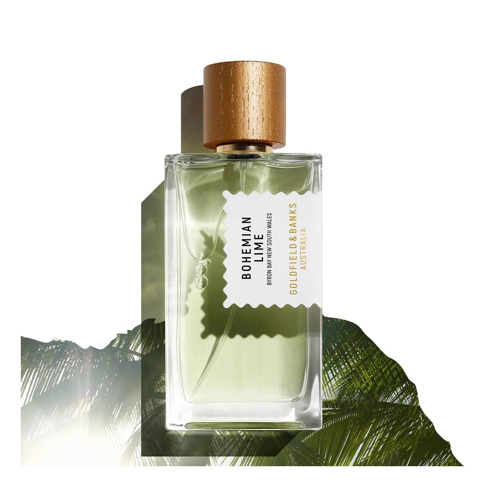Flacon Bohemian Lime de Goldfield & Banks — parfum unisexe frais et aromatique mêlant citron vert australien (finger lime), bergamote, coriandre, avec un fond boisé de vétiver, bois de cèdre et bois de santal.