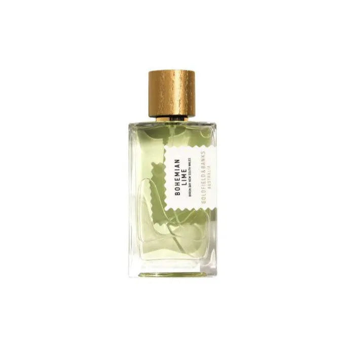 Flacon Bohemian Lime de Goldfield & Banks — parfum unisexe frais et aromatique mêlant citron vert australien (finger lime), bergamote, coriandre, avec un fond boisé de vétiver, bois de cèdre et bois de santal.