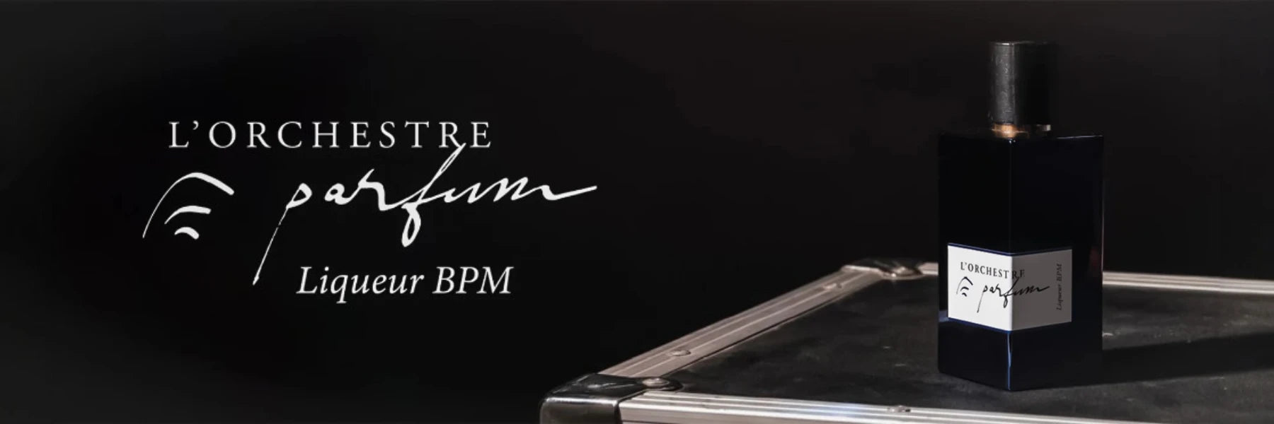 le parfum de niche liquor bpm de la marque l'orchestre parfum sur un fond noir pour mobile 