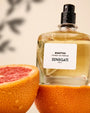 Flacon Noaptea de Zenogati — parfum unisexe aromatique-épicé mêlant la fraîcheur du pamplemousse, la feuille de violette et le poivre rose en tête, un cœur vibrant de thé noir, piment et girofle, sur un fond chaleureux d’ambre, musc et bois d’olivier pour une signature à la fois élégante, mystérieuse et envoûtante.