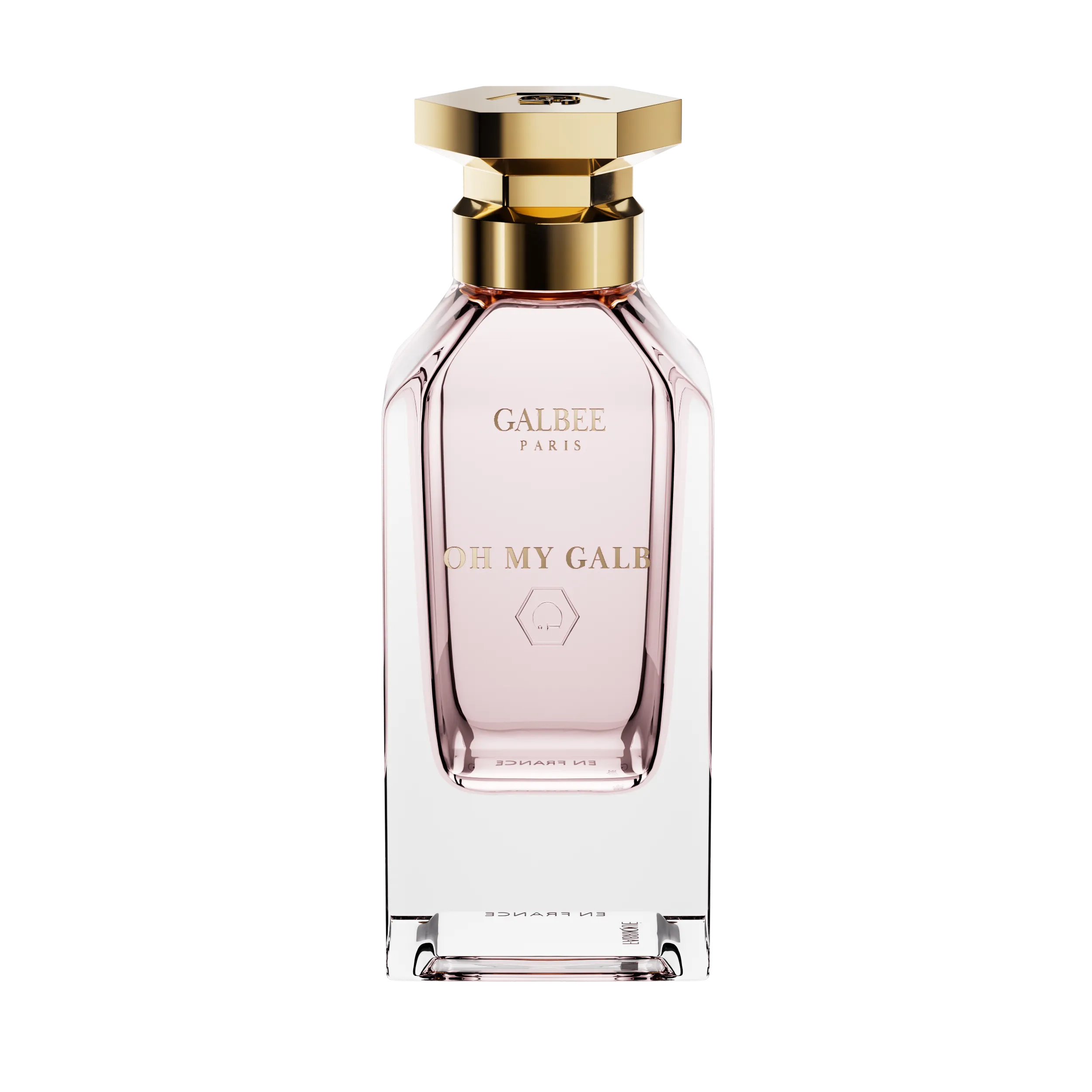 Parfum Oh My Galb de GALBEE Paris – flacon raffiné en verre transparent avec bouchon élégant, fragrance audacieuse et moderne aux notes florales et boisées
