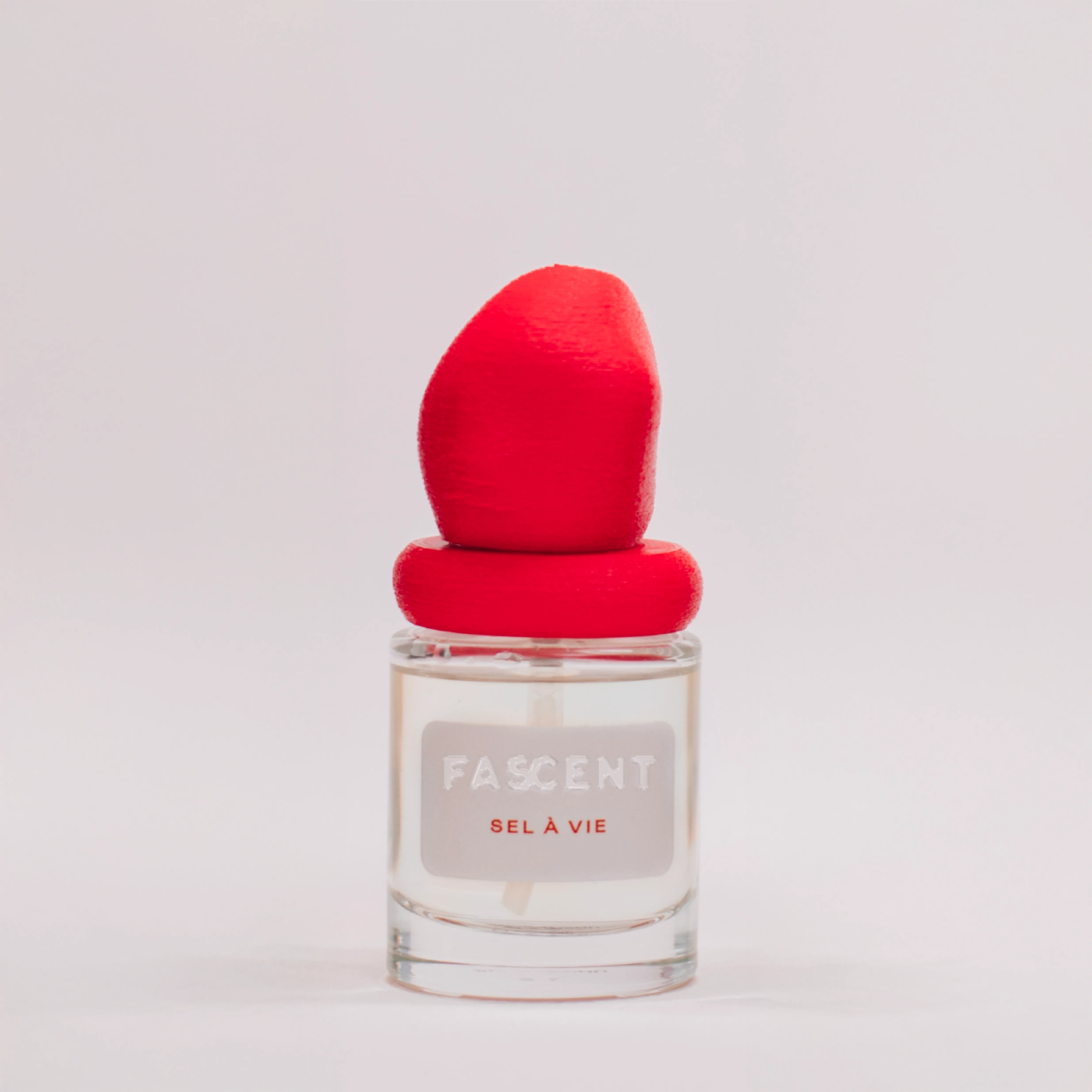 Flacon Sel à Vie de Fascent — parfum solaire et marin avec mandarine, orange douce, cœur floral exotique (ylang ylang, jasmin, tiaré), fond de sel de mer, bois flotté et vanille — ambiance plage ensoleillée et éclats d’été