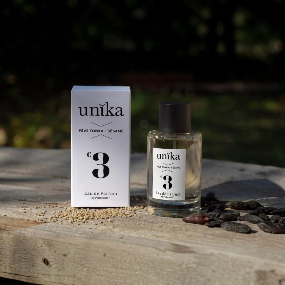 Unika N°3 Fève Tonka Sésame – Boisé Ambré Cuir Grasse Eau de Parfum avec des fève de tonka et du sesame