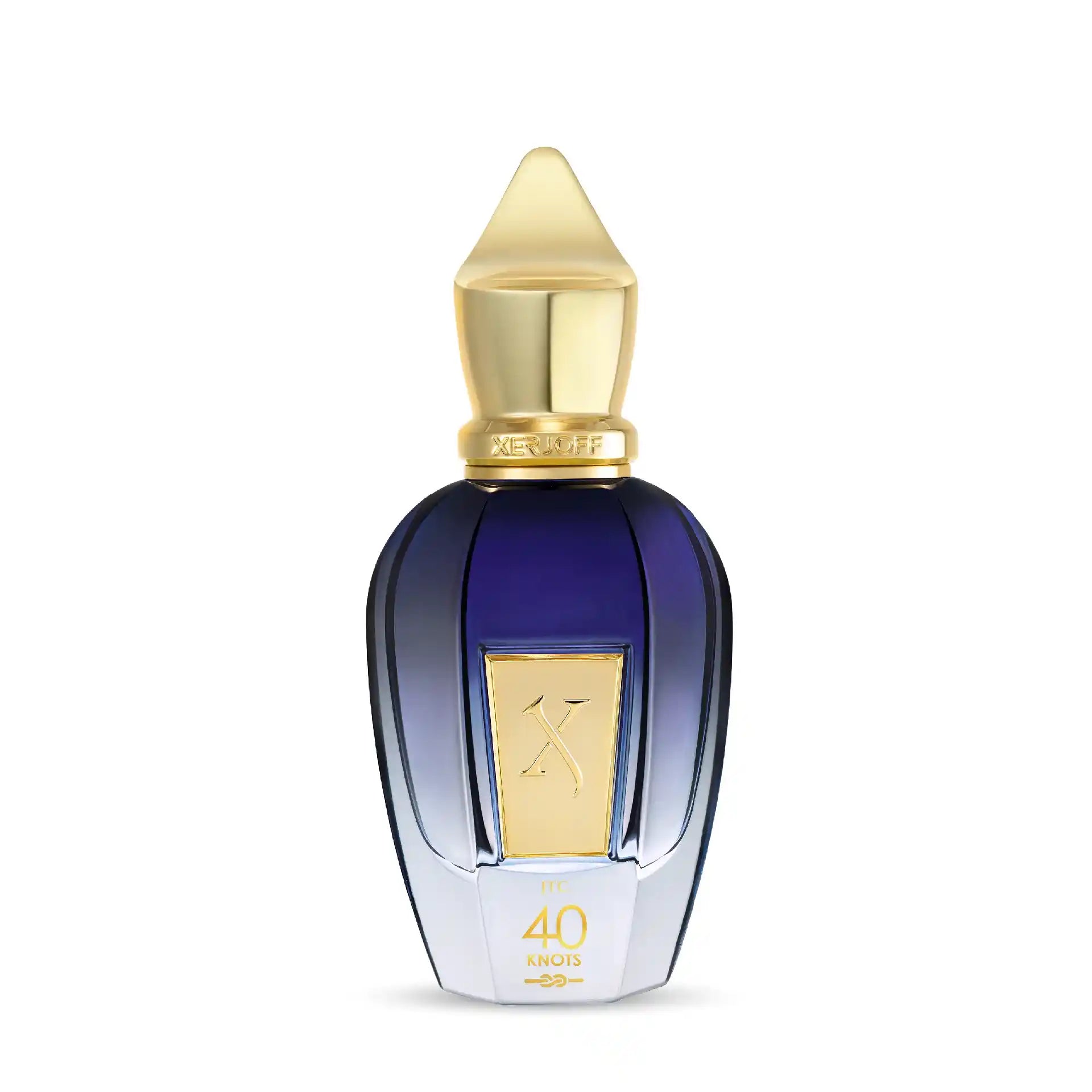 Bouteille de parfum de niche Xerjoff 40Knots, design moderne, fragrance marine et fraîche.