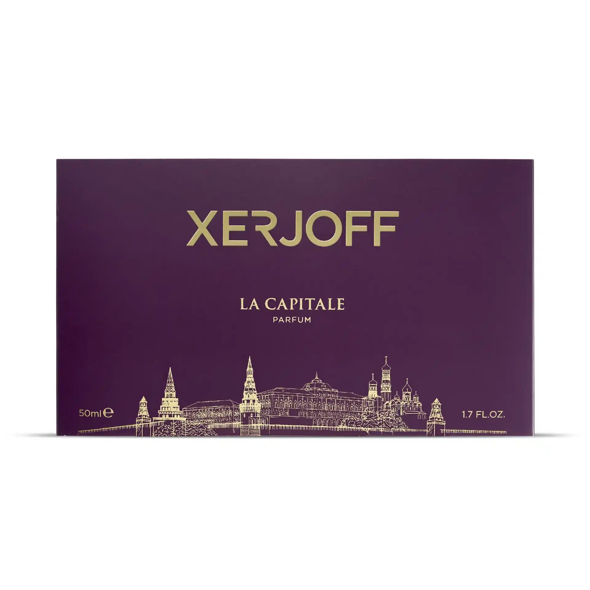 Boite du parfum de niche Xerjoff La Capital, flacon raffiné, parfum oriental et épicé.