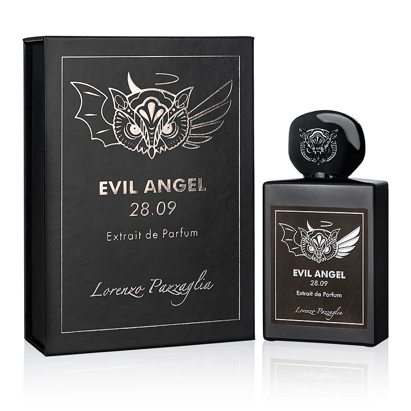 Flacon du parfum Evil Angel de Lorenzo Pazzaglia, extrait énigmatique au double caractère.