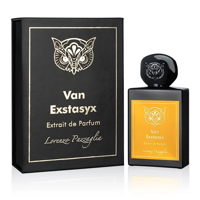Flacon du parfum de niche Van Exstasyx de la Maison Lorenzo Pazzaglia et sa boite